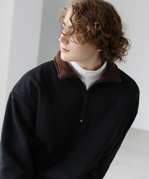 ETELIO（エテリオ）の「ビッグシルエット 配色ハーフジップスウェット（スウェット・メンズ・ベージュ/ダークグリーン/ワイン/ブラック・S/M/L）」の6枚目の写真