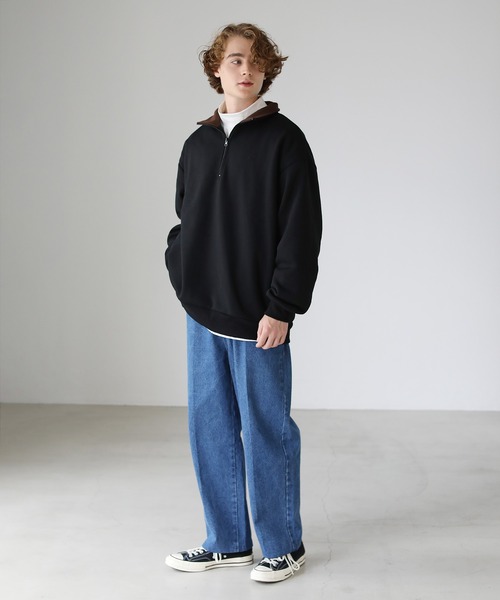 ETELIO（エテリオ）の「ビッグシルエット 配色ハーフジップスウェット（スウェット・メンズ・ベージュ/ダークグリーン/ワイン/ブラック・S/M/L）」の7枚目の写真