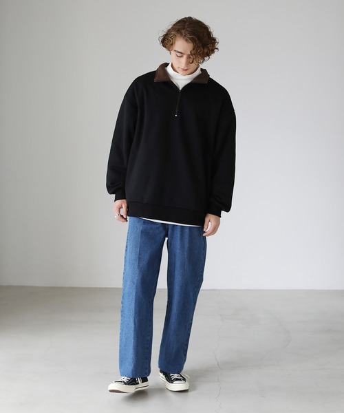 ETELIO（エテリオ）の「ビッグシルエット 配色ハーフジップスウェット（スウェット・メンズ・ベージュ/ダークグリーン/ワイン/ブラック・S/M/L）」の8枚目の写真