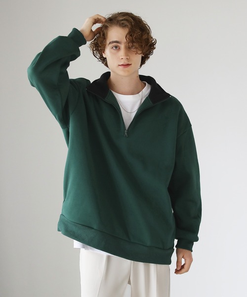 ETELIO（エテリオ）の「ビッグシルエット 配色ハーフジップスウェット（スウェット・メンズ・ベージュ/ダークグリーン/ワイン/ブラック・S/M/L）」の20枚目の写真