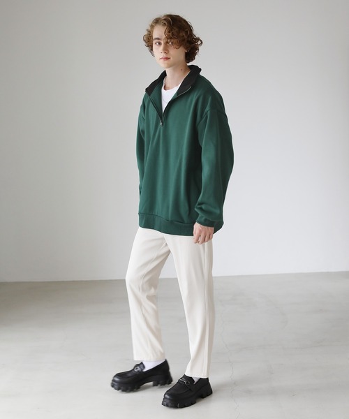 ETELIO（エテリオ）の「ビッグシルエット 配色ハーフジップスウェット（スウェット・メンズ・ベージュ/ダークグリーン/ワイン/ブラック・S/M/L）」の22枚目の写真
