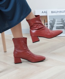 SETUP7 | 【MAISON BREEZE】スクエアトゥフェイクレザーチャンキーヒールショートブーツ SCCH209(ブーツ)