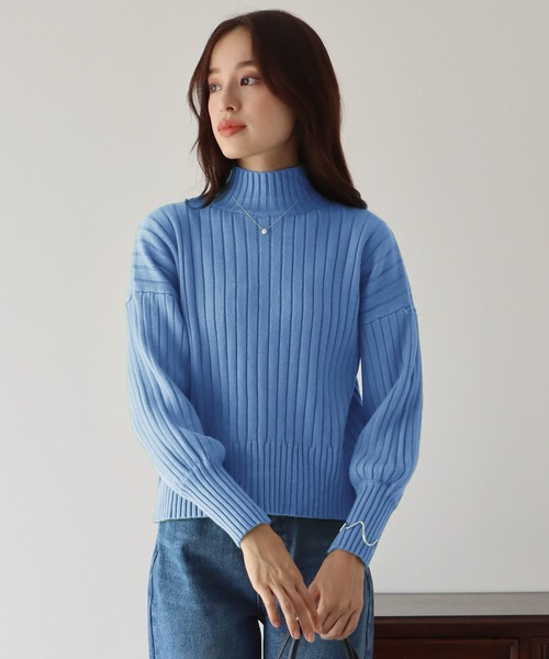 BLUEEAST(ブルーイースト)の「ハイネックリブニット(ニット/セーター・レディース・ブラック/ベージュ/ブルー/グリーン/ボルドー/ブルーグレー・MEDIUM)」の5枚目の写真