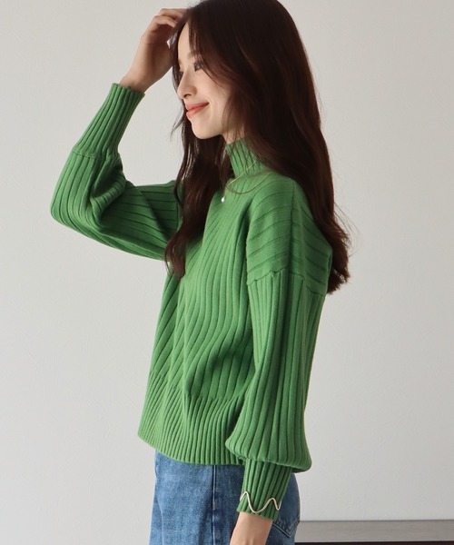 BLUEEAST(ブルーイースト)の「ハイネックリブニット(ニット/セーター・レディース・ブラック/ベージュ/ブルー/グリーン/ボルドー/ブルーグレー・MEDIUM)」の4枚目の写真