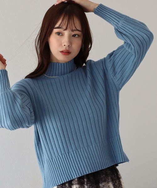 BLUEEAST(ブルーイースト)の「ハイネックリブニット(ニット/セーター・レディース・ブラック/ベージュ/ブルー/グリーン/ボルドー/ブルーグレー・MEDIUM)」の2枚目の写真