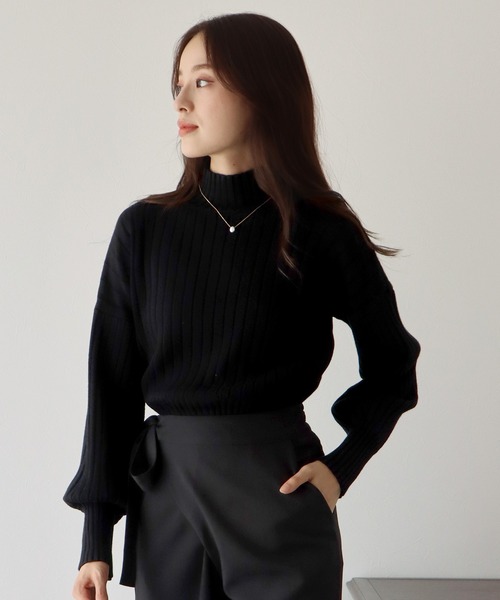 BLUEEAST(ブルーイースト)の「ハイネックリブニット(ニット/セーター・レディース・ブラック/ベージュ/ブルー/グリーン/ボルドー/ブルーグレー・MEDIUM)」の1枚目の写真