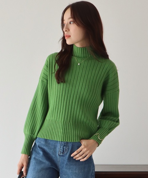 BLUEEAST(ブルーイースト)の「ハイネックリブニット(ニット/セーター・レディース・ブラック/ベージュ/ブルー/グリーン/ボルドー/ブルーグレー・MEDIUM)」の8枚目の写真