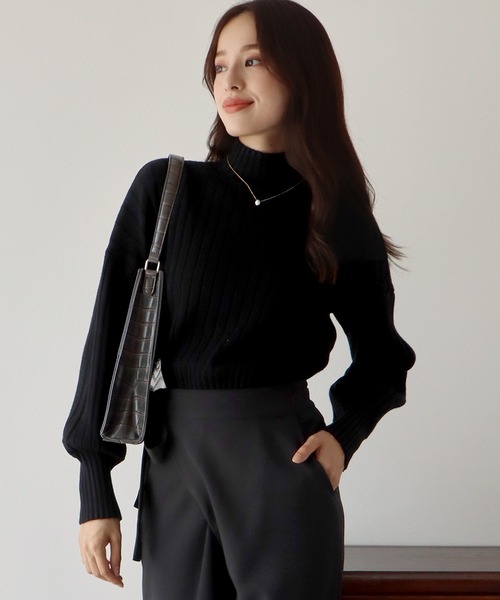 BLUEEAST(ブルーイースト)の「ハイネックリブニット(ニット/セーター・レディース・ブラック/ベージュ/ブルー/グリーン/ボルドー/ブルーグレー・MEDIUM)」の22枚目の写真