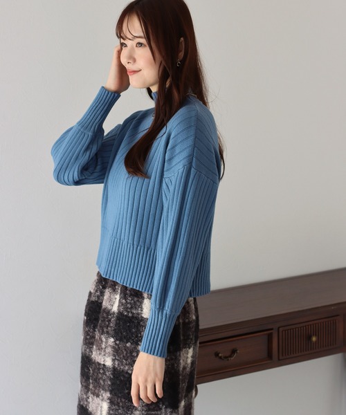 BLUEEAST(ブルーイースト)の「ハイネックリブニット(ニット/セーター・レディース・ブラック/ベージュ/ブルー/グリーン/ボルドー/ブルーグレー・MEDIUM)」の10枚目の写真