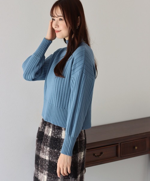 BLUEEAST(ブルーイースト)の「ハイネックリブニット(ニット/セーター・レディース・ブラック/ベージュ/ブルー/グリーン/ボルドー/ブルーグレー・MEDIUM)」の16枚目の写真