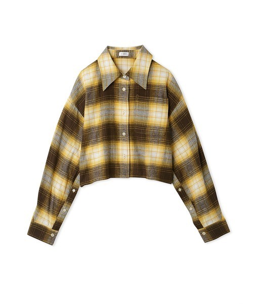 美品✨【45R】長袖/カットソー/短丈/チェック/ウール/明るめブラウン系 LILY BROWN（リリーブラウン）の「ショート丈ネルチェック