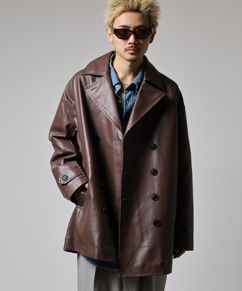 Questioning(クエスチョニング)の「Big P Coat / ビッグシルエットPコート unisex(ピーコート・メンズ・ベージュ/レッド/グレー/ブラック/ブルー/ピンク/パープル/オレンジ/ベージュ系1/ベージュ系2/ブラック系1/ブラウン系2/レッド系2/ブラウン系1/ライトブルー/ブラック系2・M/L/XL)」の7枚目の写真