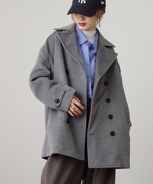Questioning(クエスチョニング)の「Big P Coat / ビッグシルエットPコート unisex(ピーコート・メンズ・ベージュ/レッド/グレー/ブラック/ブルー/ピンク/パープル/オレンジ/ベージュ系1/ベージュ系2/ブラック系1/ブラウン系2/レッド系2/ブラウン系1/ライトブルー/ブラック系2・M/L/XL)」の19枚目の写真