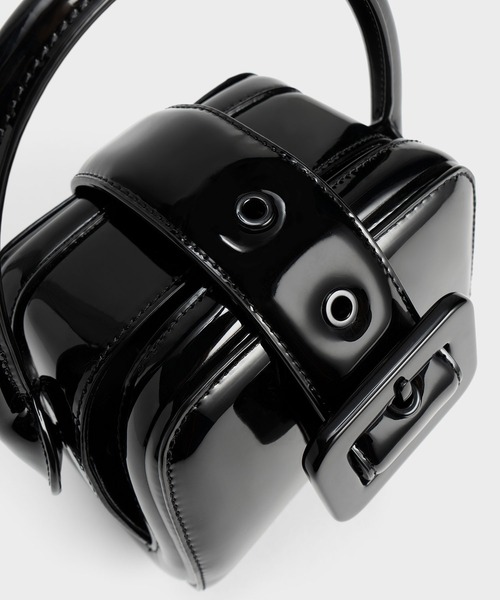 CHARLES & KEITH（チャールズ & キース）の「Lula ルラ パテントベルトバッグ（ハンドバッグ・レディース・ライトアッシュグレー/ブラック/ターコイズブルー・S）」の5枚目の写真