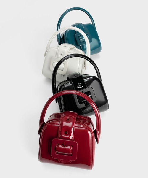 CHARLES & KEITH（チャールズ & キース）の「Lula ルラ パテントベルトバッグ（ハンドバッグ・レディース・ライトアッシュグレー/ブラック/ターコイズブルー・S）」の12枚目の写真