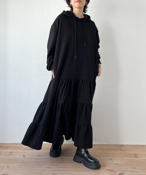 wee9s(ウィークス)の「daily sweat hoodie one piece / デイリースウェットフーディーワンピース(ワンピース・レディース・グレー/ブラック・FREE)」の19枚目の写真