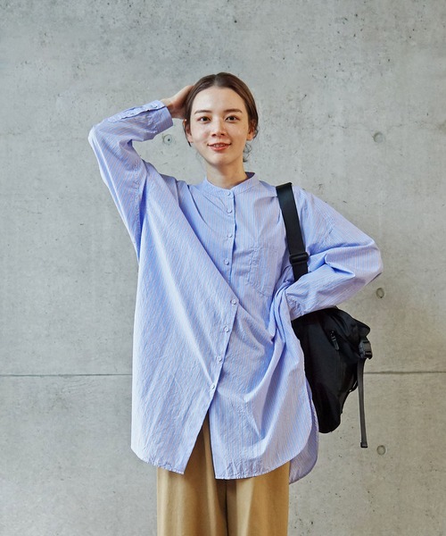 春秋 PARICI 美品 ストライプ ミディアム丈スリットシャツ PAR ICI（パーリッシィ）の「無地/いろいろストライプ