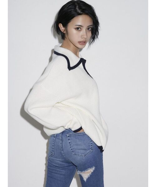 GYDA（ジェイダ）の「BIGカラーパイピング スキッパーニットトップス（ニット/セーター・レディース・チャコールグレー/ライトブルー/オフホワイト・FREE）」の20枚目の写真