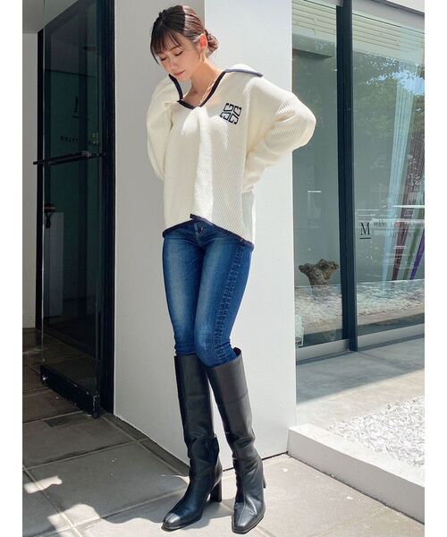 GYDA（ジェイダ）の「BIGカラーパイピング スキッパーニットトップス（ニット/セーター・レディース・チャコールグレー/ライトブルー/オフホワイト・FREE）」の21枚目の写真