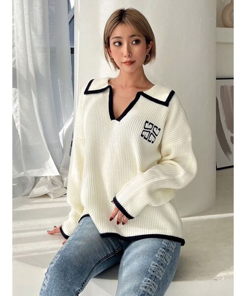 GYDA（ジェイダ）の「BIGカラーパイピング スキッパーニットトップス（ニット/セーター・レディース・チャコールグレー/ライトブルー/オフホワイト・FREE）」の18枚目の写真