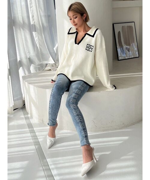 GYDA（ジェイダ）の「BIGカラーパイピング スキッパーニットトップス（ニット/セーター・レディース・チャコールグレー/ライトブルー/オフホワイト・FREE）」の8枚目の写真