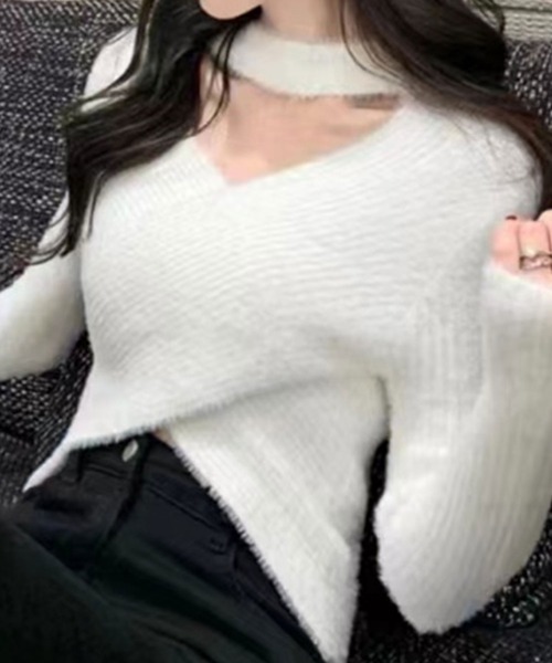 SPIGA(スピーガ)の「チョーカー風カシュクールニット(ニット/セーター・レディース・ホワイト/ブラック/ピンク・FREE)」の2枚目の写真