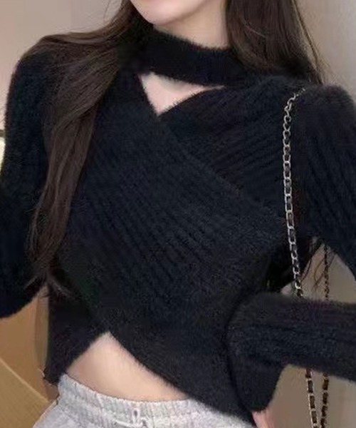 SPIGA(スピーガ)の「チョーカー風カシュクールニット(ニット/セーター・レディース・ホワイト/ブラック/ピンク・FREE)」の3枚目の写真