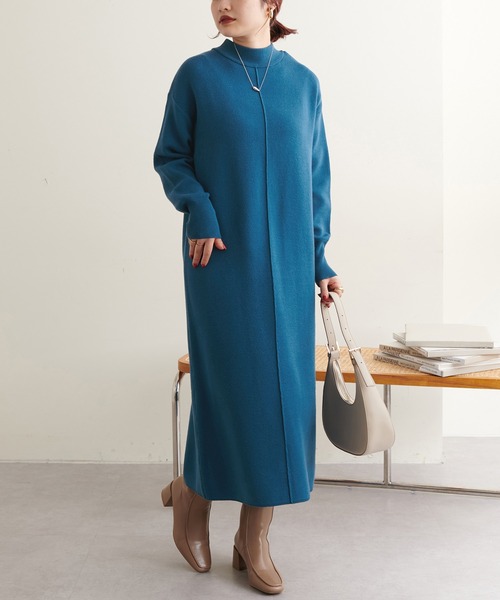 natural couture（ナチュラルクチュール）の「べっ甲Dかんベルト付ききれいめニットワンピース Mサイズ（ワンピース・レディース・ブラック/ベージュ/ブラウン/オフホワイト/イエロー/ブルー・MEDIUM）」の5枚目の写真