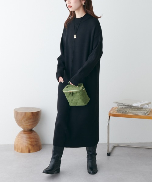 natural couture（ナチュラルクチュール）の「べっ甲Dかんベルト付ききれいめニットワンピース Mサイズ（ワンピース・レディース・ブラック/ベージュ/ブラウン/オフホワイト/イエロー/ブルー・MEDIUM）」の16枚目の写真