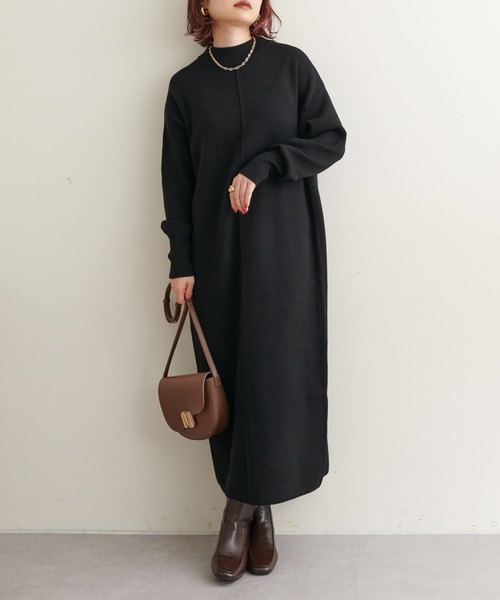 natural couture（ナチュラルクチュール）の「べっ甲Dかんベルト付ききれいめニットワンピース Mサイズ（ワンピース・レディース・ブラック/ベージュ/ブラウン/オフホワイト/イエロー/ブルー・MEDIUM）」の18枚目の写真