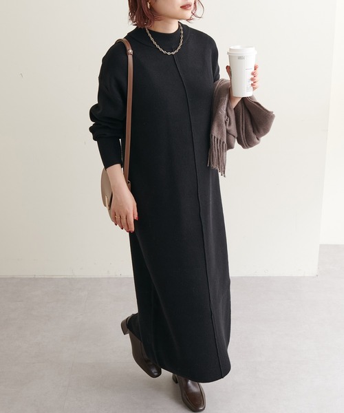 natural couture（ナチュラルクチュール）の「べっ甲Dかんベルト付ききれいめニットワンピース Mサイズ（ワンピース・レディース・ブラック/ベージュ/ブラウン/オフホワイト/イエロー/ブルー・MEDIUM）」の11枚目の写真