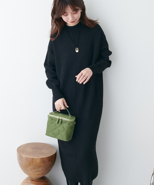 natural couture（ナチュラルクチュール）の「べっ甲Dかんベルト付ききれいめニットワンピース Mサイズ（ワンピース・レディース・ブラック/ベージュ/ブラウン/オフホワイト/イエロー/ブルー・MEDIUM）」の14枚目の写真