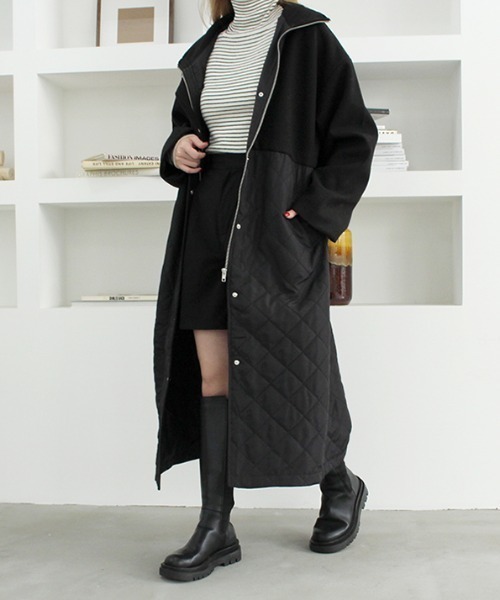 MODE ROBE（モードローブ）の「キルティング切替ロングコート（その他アウター・レディース・ブラック/アイボリー・FREE）」の2枚目の写真