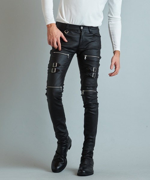 no id black コーティングストレッチベルテッドスキニー NO ID.（ノーアイディ）の「コーティングストレッチベルテッドスキニー