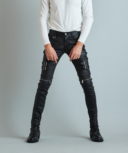 no id black コーティングストレッチベルテッドスキニー NO ID.（ノーアイディ）の「コーティングストレッチベルテッドスキニー