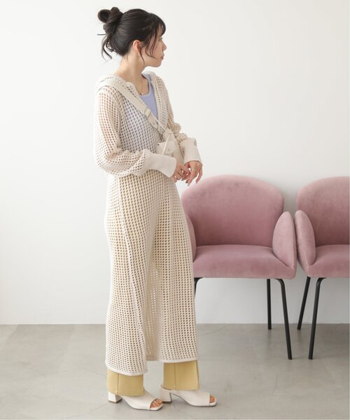 RAY CASSIN（レイカズン）の「メッシュパーカーワンピース（ジャンパースカート・レディース・イエロー×グリーン/ブラウン/キナリ・FREE）」の9枚目の写真