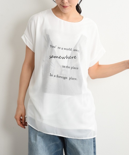 INTERPLANET(インタープラネット)の「街並みプリント3DTシャツ(Tシャツ/カットソー・レディース・キャメル/ネイビー/オフホワイト・FREE)」の4枚目の写真
