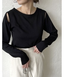 Re:EDIT | [2023S/S COLLECTION]配色ショルダースリットニットトップス(ニット/セーター)