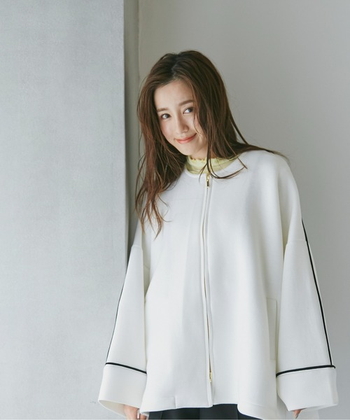 NANO universe（ナノユニバース）の「LB.04/テックダンボールAラインバイカラーコート（ノーカラーコート・レディース・オフホワイト/ライトベージュ・FREE）」の20枚目の写真