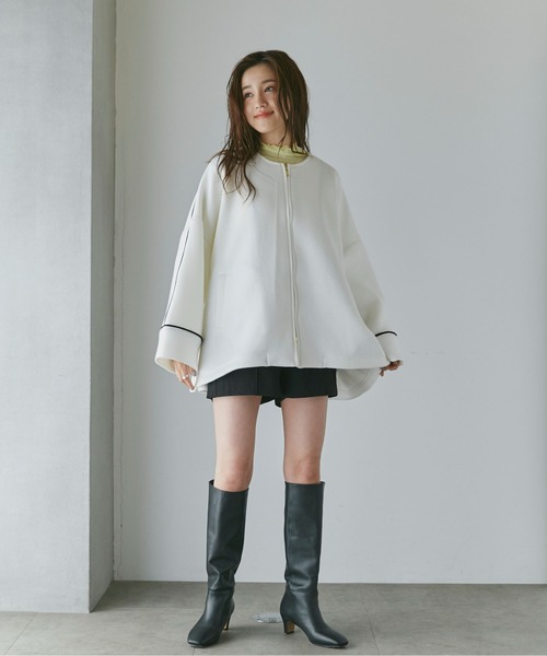 NANO universe（ナノユニバース）の「LB.04/テックダンボールAラインバイカラーコート（ノーカラーコート・レディース・オフホワイト/ライトベージュ・FREE）」の9枚目の写真