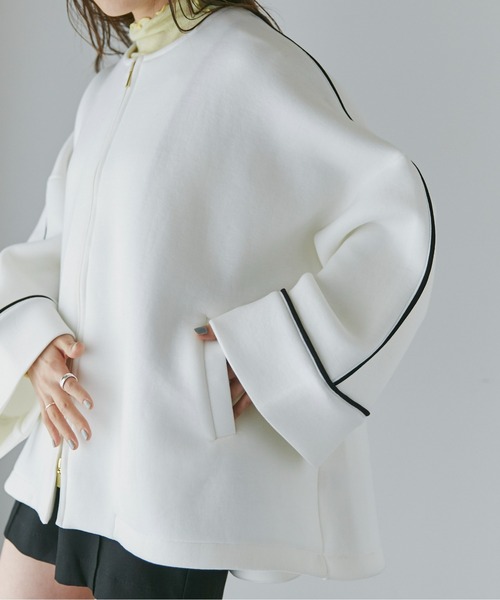 NANO universe（ナノユニバース）の「LB.04/テックダンボールAラインバイカラーコート（ノーカラーコート・レディース・オフホワイト/ライトベージュ・FREE）」の21枚目の写真