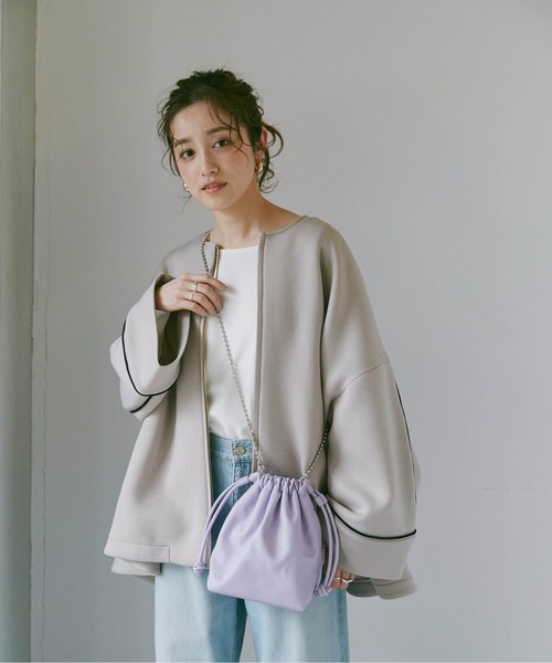 NANO universe（ナノユニバース）の「LB.04/テックダンボールAラインバイカラーコート（ノーカラーコート・レディース・オフホワイト/ライトベージュ・FREE）」の19枚目の写真