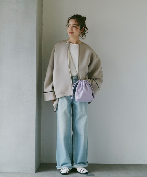 NANO universe（ナノユニバース）の「LB.04/テックダンボールAラインバイカラーコート（ノーカラーコート・レディース・オフホワイト/ライトベージュ・FREE）」の10枚目の写真