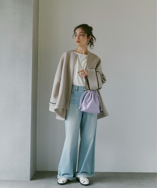 NANO universe（ナノユニバース）の「LB.04/テックダンボールAラインバイカラーコート（ノーカラーコート・レディース・オフホワイト/ライトベージュ・FREE）」の15枚目の写真