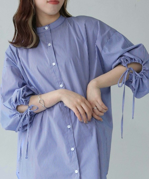 HER CLOSET（ハークローゼット）の「【shemoshelly】ドロストスリーブビッグシルエットシャツ（シャツ/ブラウス・レディース・カーキ/ブルー/ブラック/オフホワイト・M）」の22枚目の写真