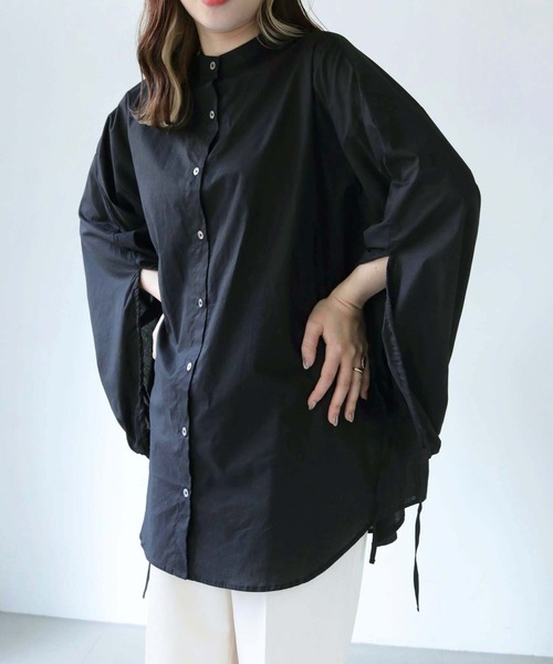 HER CLOSET（ハークローゼット）の「【shemoshelly】ドロストスリーブビッグシルエットシャツ（シャツ/ブラウス・レディース・カーキ/ブルー/ブラック/オフホワイト・M）」の6枚目の写真