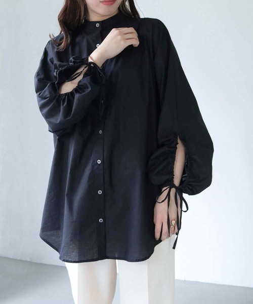 HER CLOSET（ハークローゼット）の「【shemoshelly】ドロストスリーブビッグシルエットシャツ（シャツ/ブラウス・レディース・カーキ/ブルー/ブラック/オフホワイト・M）」の9枚目の写真