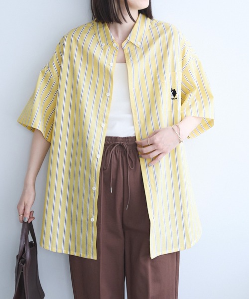 U.S. POLO ASSN.（ユーエスポロアッスン）の「U.S. POLO ASSN. / ユーエスポロアッスン 別注 ロゴ刺繍 S/S ボタンダウン 半袖シャツ（シャツ/ブラウス・レディース・ブラック/イエロー系その他/アイボリー/ブルー系その他/ネイビー/ホワイト・FREE）」の6枚目の写真