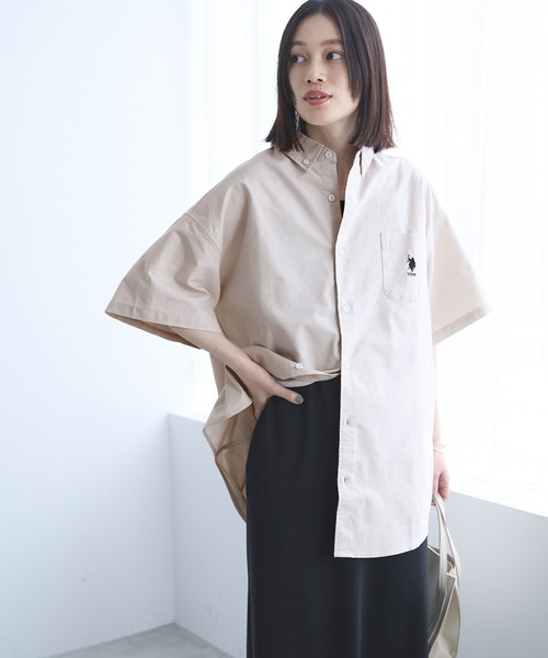 U.S. POLO ASSN.（ユーエスポロアッスン）の「U.S. POLO ASSN. / ユーエスポロアッスン 別注 ロゴ刺繍 S/S ボタンダウン 半袖シャツ（シャツ/ブラウス・レディース・ブラック/イエロー系その他/アイボリー/ブルー系その他/ネイビー/ホワイト・FREE）」の8枚目の写真