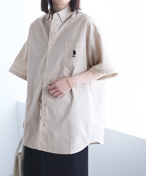U.S. POLO ASSN.（ユーエスポロアッスン）の「U.S. POLO ASSN. / ユーエスポロアッスン 別注 ロゴ刺繍 S/S ボタンダウン 半袖シャツ（シャツ/ブラウス・レディース・ブラック/イエロー系その他/アイボリー/ブルー系その他/ネイビー/ホワイト・FREE）」の9枚目の写真